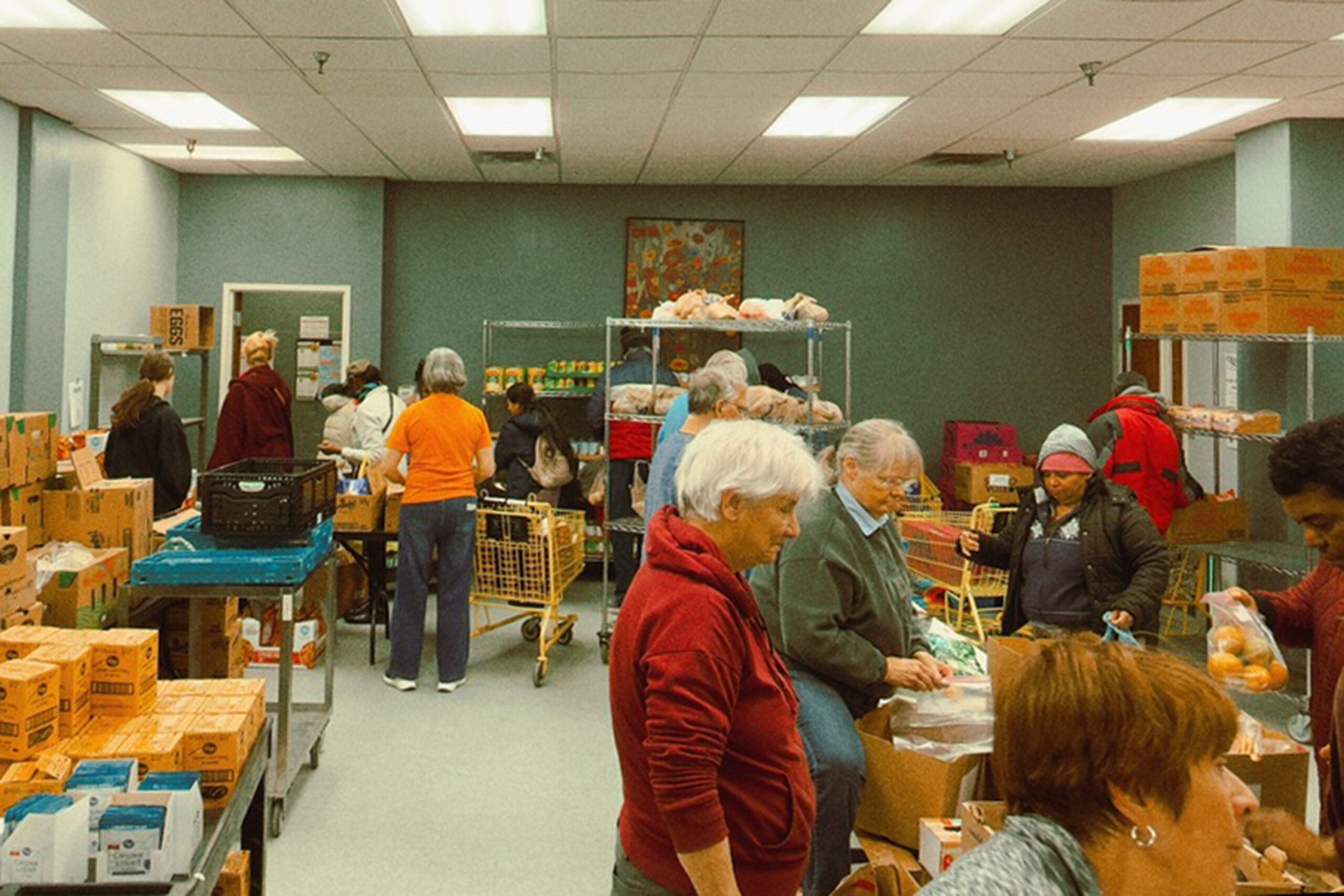 Volunteers working at the food pantry