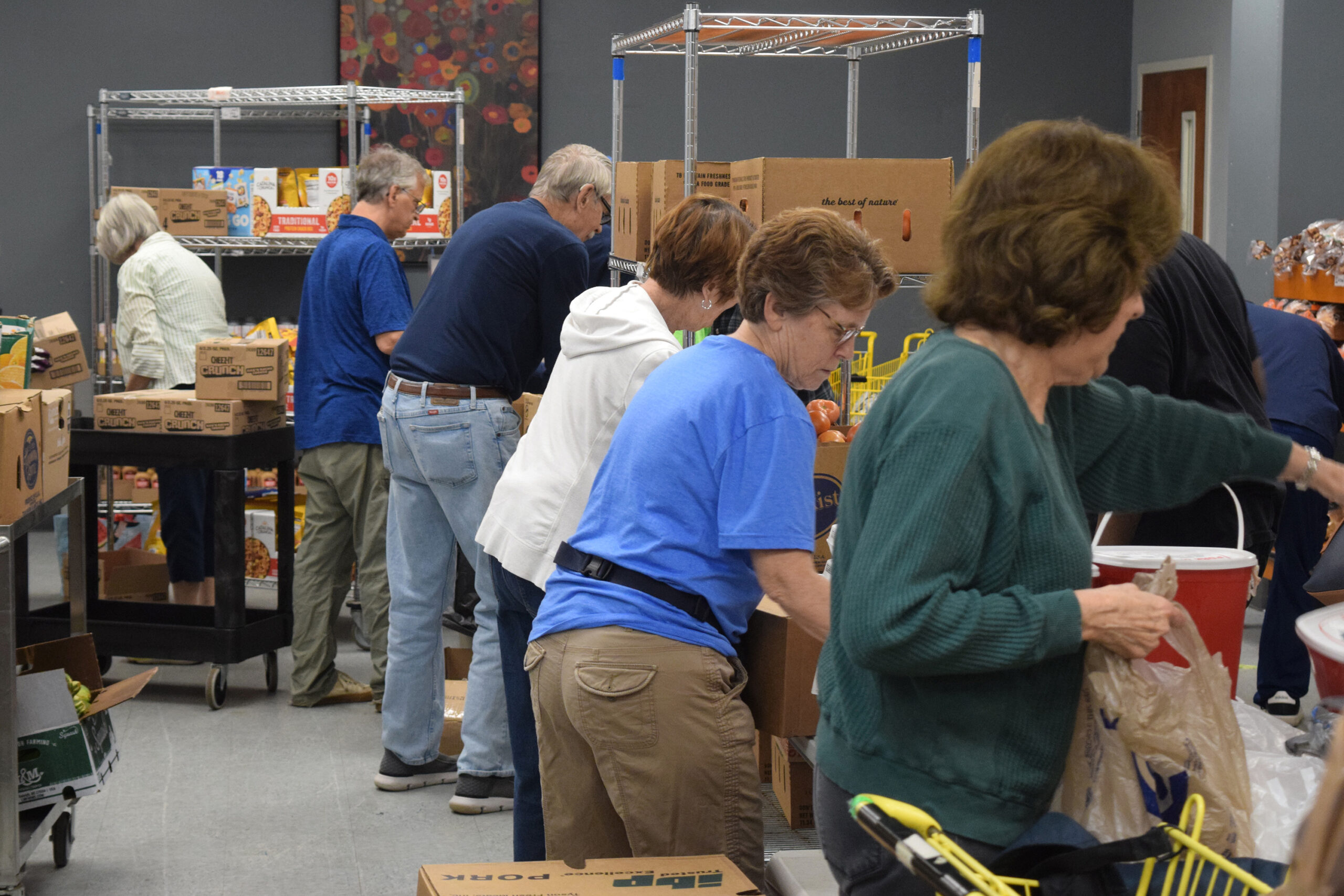 Volunteers working at the food pantry