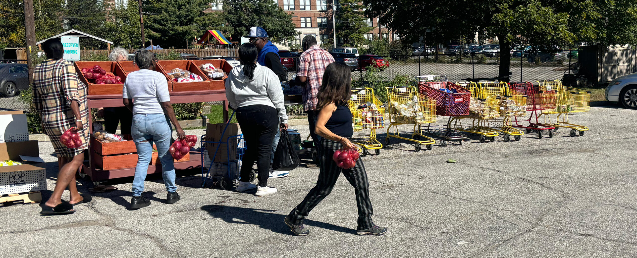 Shoppers at the food pantry
