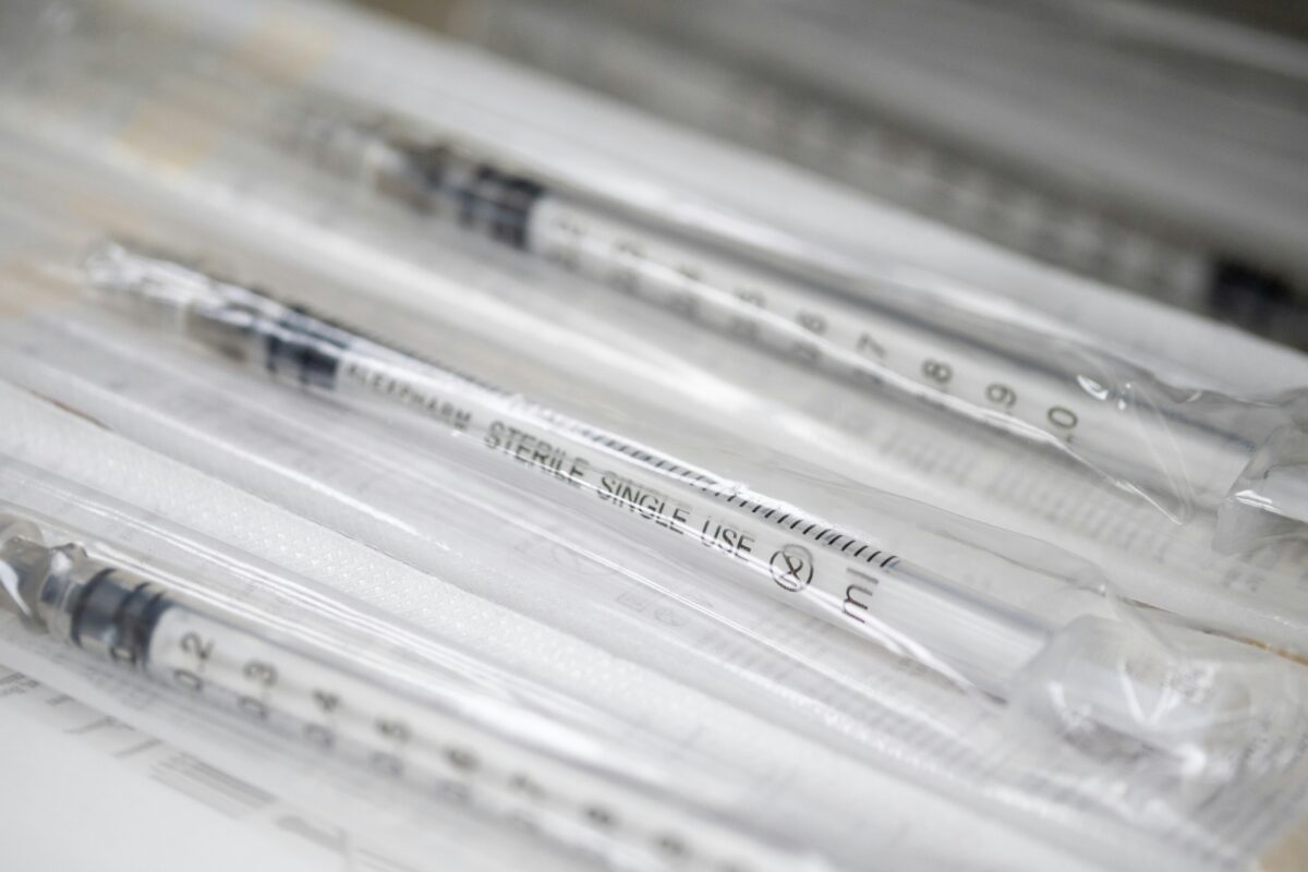 A close up of unused medical syringes